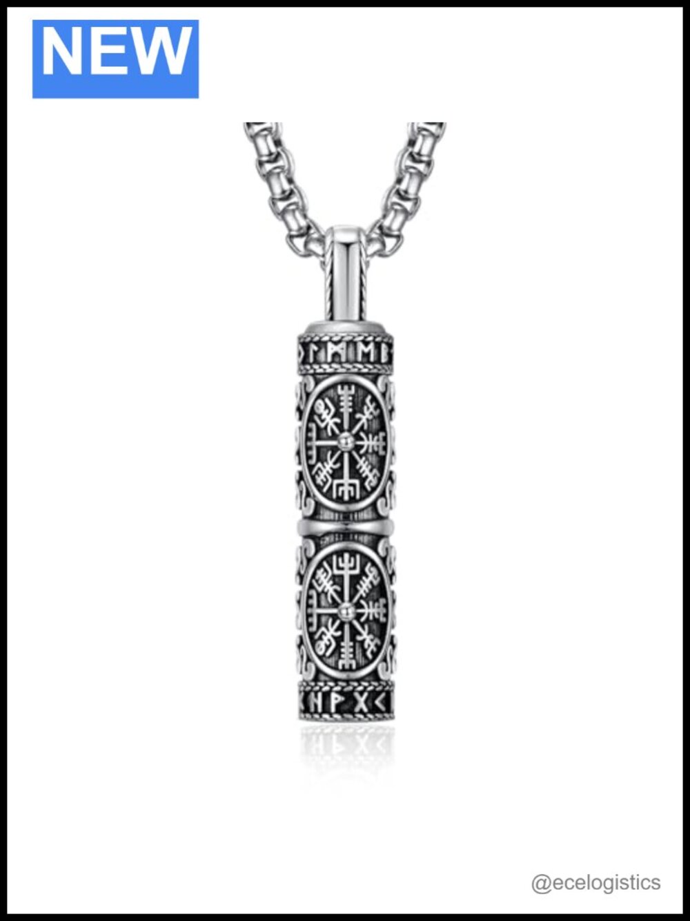925 Sterling Silver Viking Urn Necklace Compass Pendant Memorial Keepsake